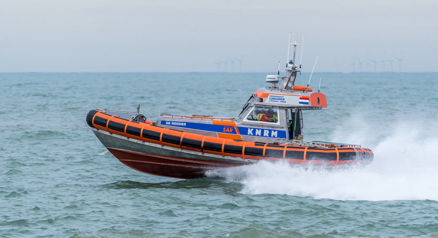 A rescue boat at sea.