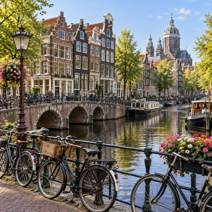 Canal houses and bicycles in Amsterdam