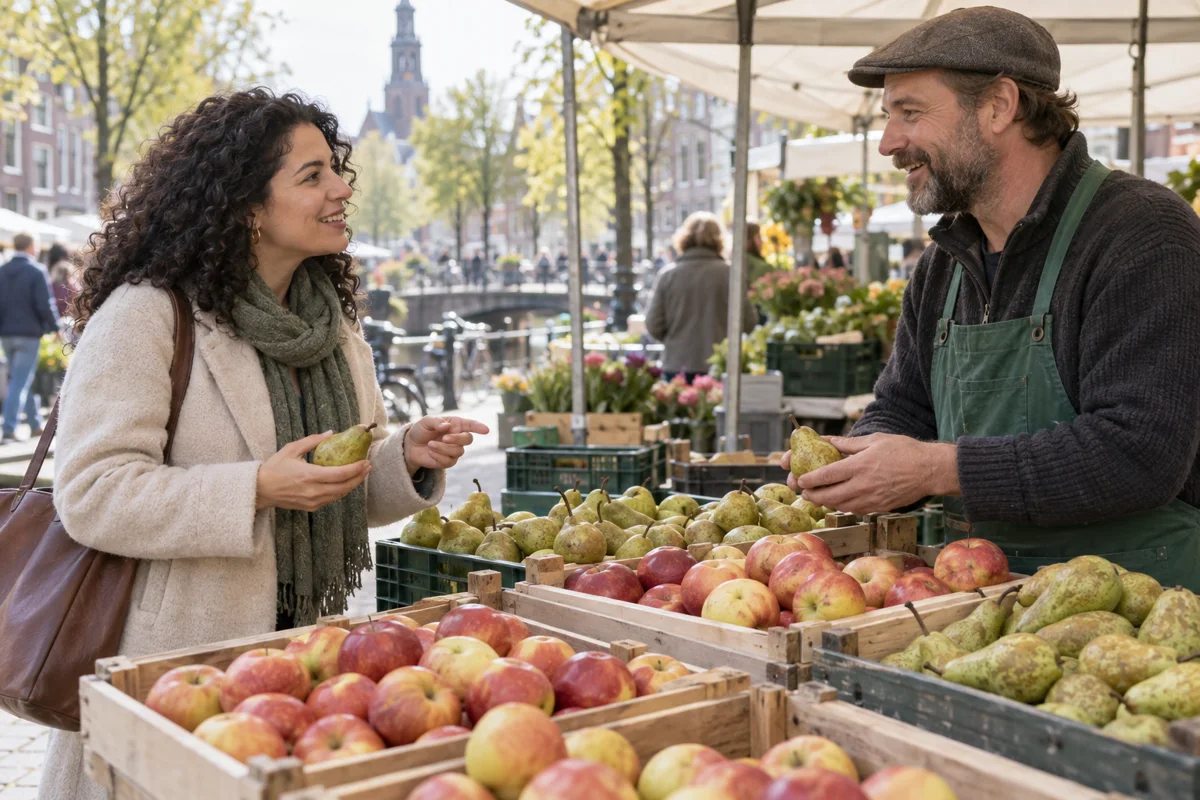 A customer talking to a fruit seller