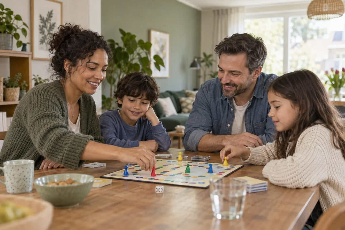 A family enjoying a board game together at home